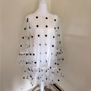 Mesh white top with black polka dots